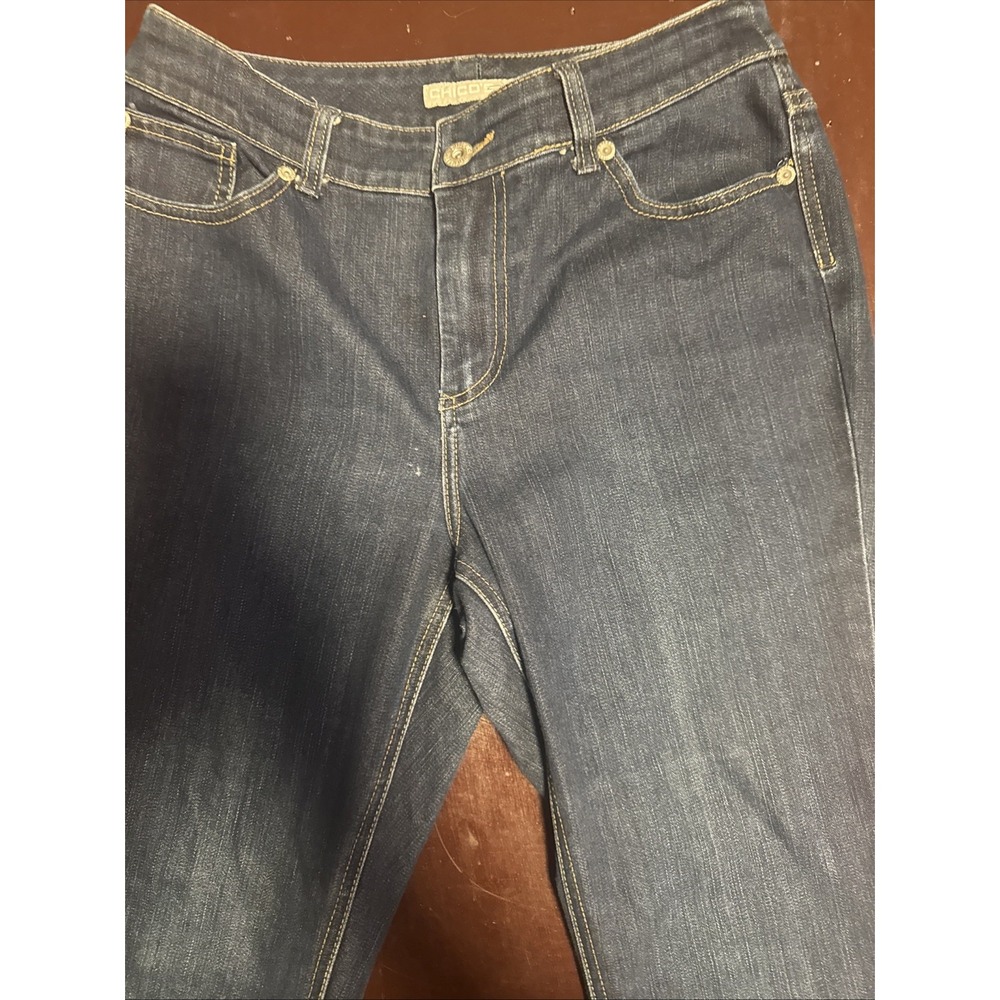 Chicos Platinum Denim Jeans Womens Size 0.5 Reg. Dark Wash Embroidered‎ Pockets